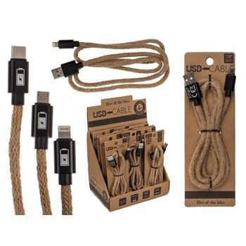 Câble de chargement USB, corde, pour iPhone, Micro USB & 1