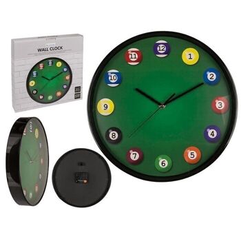 Horloge murale, table de billard, D : environ 30,5 cm, 1