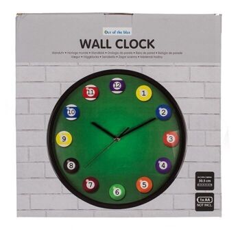 Horloge murale, table de billard, D : environ 30,5 cm, 2