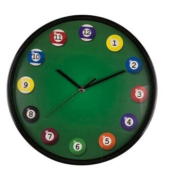 Horloge murale, table de billard, D : environ 30,5 cm, 4