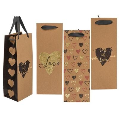wine bottle kraft paper gift bag, hearts,