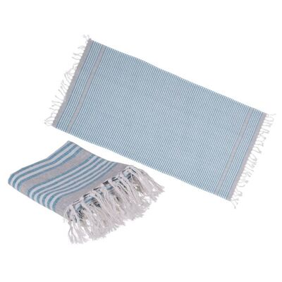 Serviette de hammam fouta blanche/bleue (pour sauna & plage)