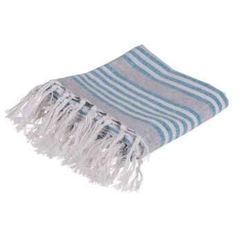 Serviette de hammam fouta blanche/bleue (pour sauna & plage) 2