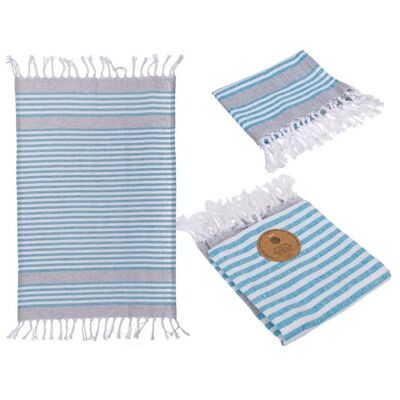 Serviette de hammam fouta blanche/bleue (pour sauna & plage)