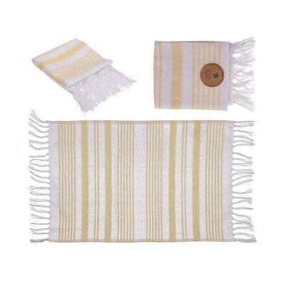 White/yellow fouta hammam towel (for sauna & beach),