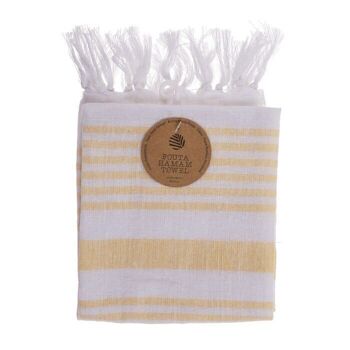 Serviette de hammam fouta blanche/jaune (pour sauna & plage), 2