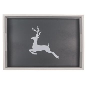 Plateau en bois blanc/gris, cerf, lot de 2, 3