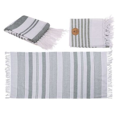 White/green fouta hammam towel (for sauna & beach)