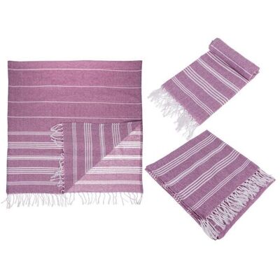 Serviette de hammam fouta blanche/violette (pour sauna & plage),