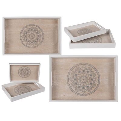 White/natural wood tray, mandala,