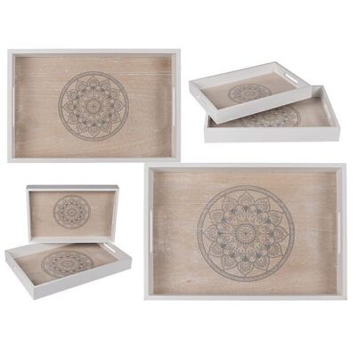 Bandeja blanca/madera natural, mandala,