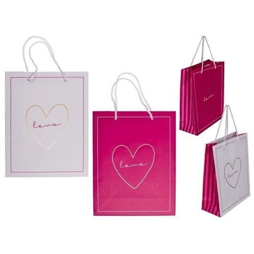 Weiß/pinke Papier-Geschenktüte, Love, 18 cm,