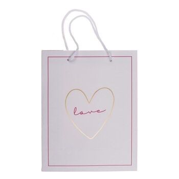 Sac cadeau en papier blanc/rose, Love, 18 cm 2