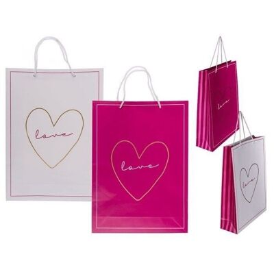 Sacchetto regalo in carta bianca/rosa, Love,