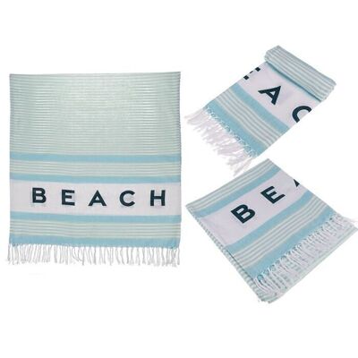 Fouta hammam blanc/turquoise/bleu, Plage,