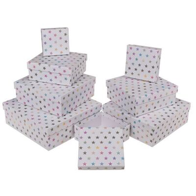 White gift box with stars, holographic,