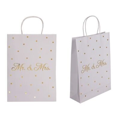 Sac cadeau en papier blanc, Mr & Mrs, avec de l'or