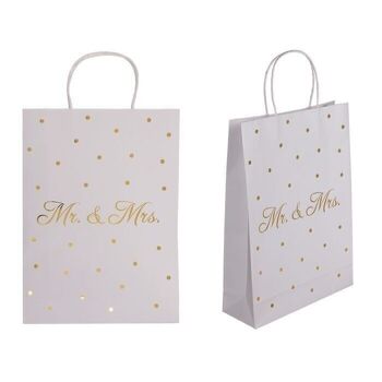 Sac cadeau en papier blanc, Mr & Mrs, avec de l'or 1