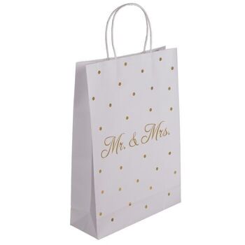 Sac cadeau en papier blanc, Mr & Mrs, avec de l'or 2