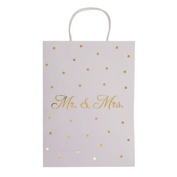 Sac cadeau en papier blanc, Mr & Mrs, avec de l'or 3