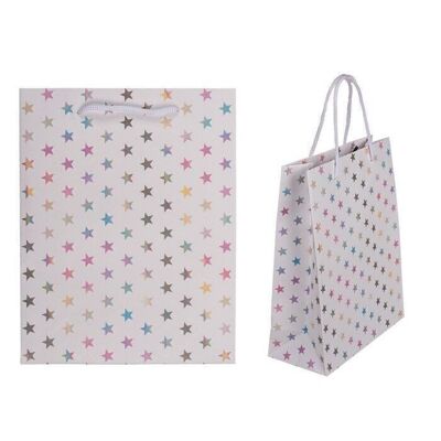 White Paper Gift Bag Holographic Stars 18cm