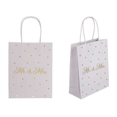 Bolsa de regalo de papel blanco, Mr & Mrs, con dorado