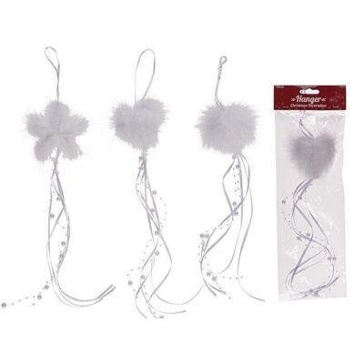White deco hanger with feathers & ribbons, approx. 8 cm,