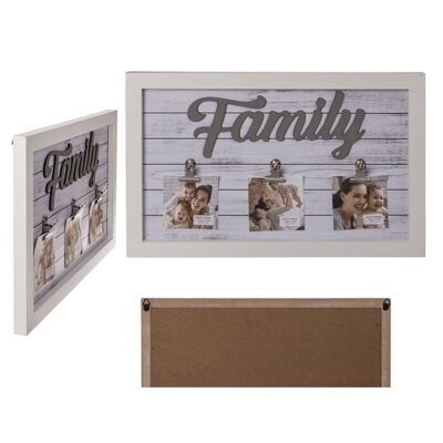 Cornice in legno bianco, famiglia, con 3 porta clip,