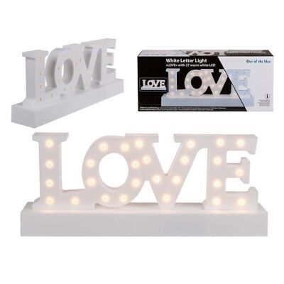 Scritta bianca, Love, con 27 LED bianco caldo,