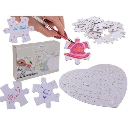 Weißes Herz-Puzzle, 80 beschriftbare Teile,