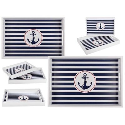White wooden tray with anchor, Traditional