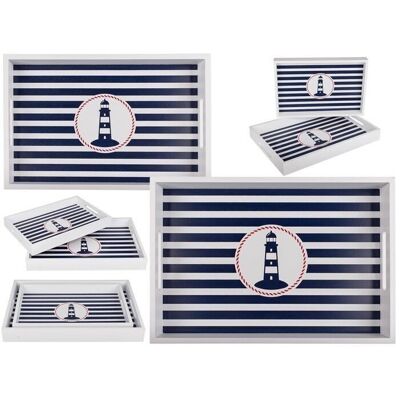 White wooden tray with lighthouse, Traditional