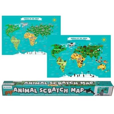 Mappa del mondo da grattare, animali, circa 88 x 52 cm,