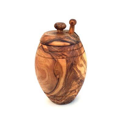 Honey pot with honey dipper handmade from olive wood