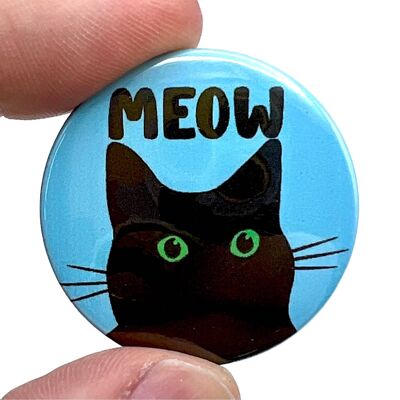 Distintivo di spilla pulsante gatto nero Meow