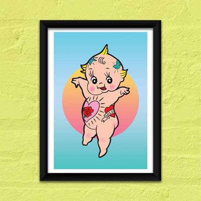 Lindo tatuaje Kewpie Baby Doll Print