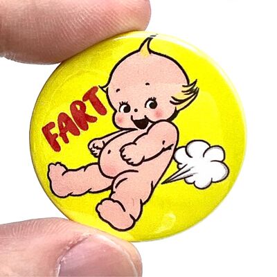 Farting Kewpie Doll Inspired Button Pin Badge