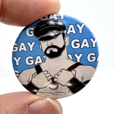 Gay Gay Gay Leather Man Button Pin Badge