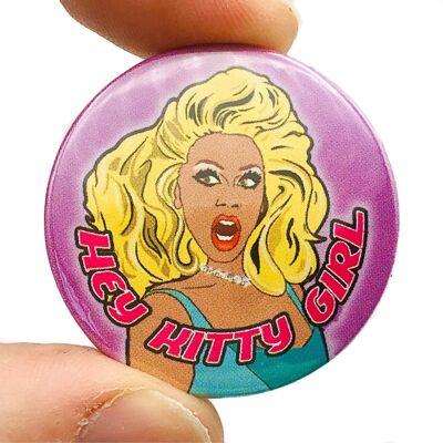 Hey Kitty Girl Button Pin Badge (pack of 3)