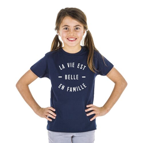 TSHIRT NAVY LA VIE EST BELLE EN FAMILLE fille