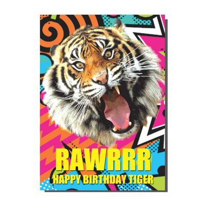 Tarjeta Rawrrr Feliz Cumpleaños Tigre (pack de 6)