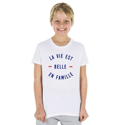 Camiseta infantil blanca la vida es bella en familia