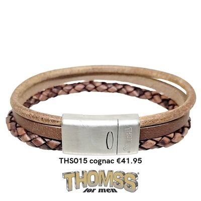 Bracelet Thomss avec fermoir en acier inoxydable, plusieurs lanières de cuir