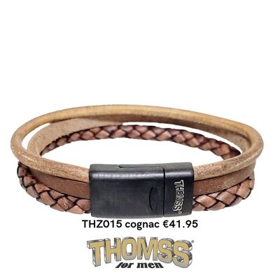 Bracelet Thomss avec fermoir noir, plusieurs lanières de cuir