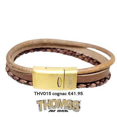 Bracelet Thomss avec fermoir doré, plusieurs lanières de cuir