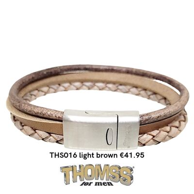 Thomss bracelet with silver clasp, multiple leather straps