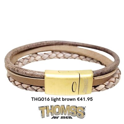 Bracciale Thomss con chiusura in oro, cinturini multipli in pelle