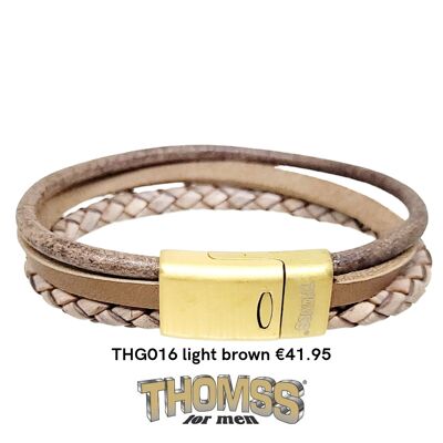 Bracelet Thomss avec fermoir doré, plusieurs lanières de cuir