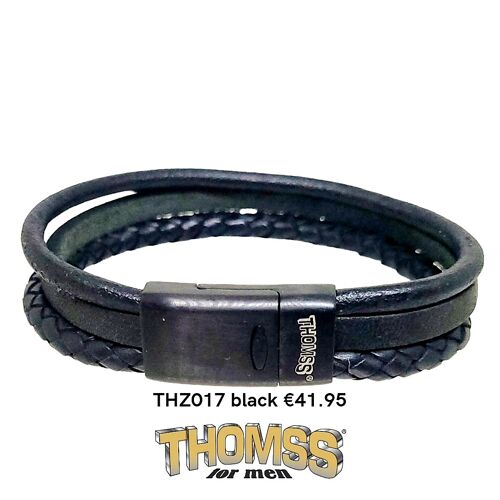 Thomss armband met mat zwarte edelstalen sluiting meerdere bandjes leer