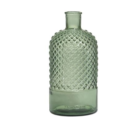 Florero botella verde de cristal reciclado 28 cm